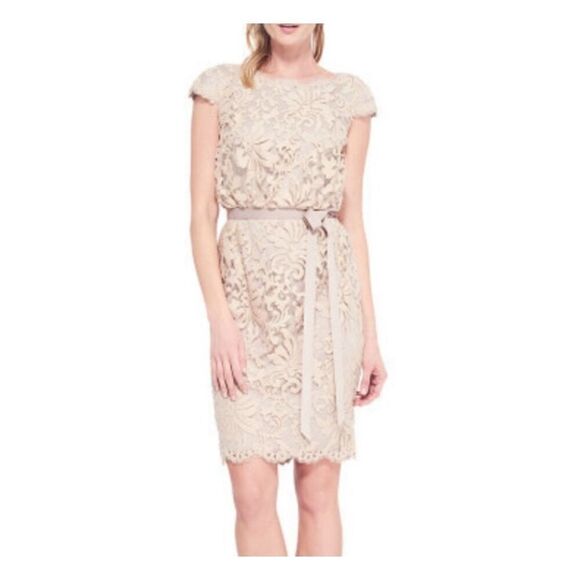 Tadashi Shodji Greta Lace Cocktail Dress Cap Sleeve Tie Waist size 8 - Picture 1 of 10